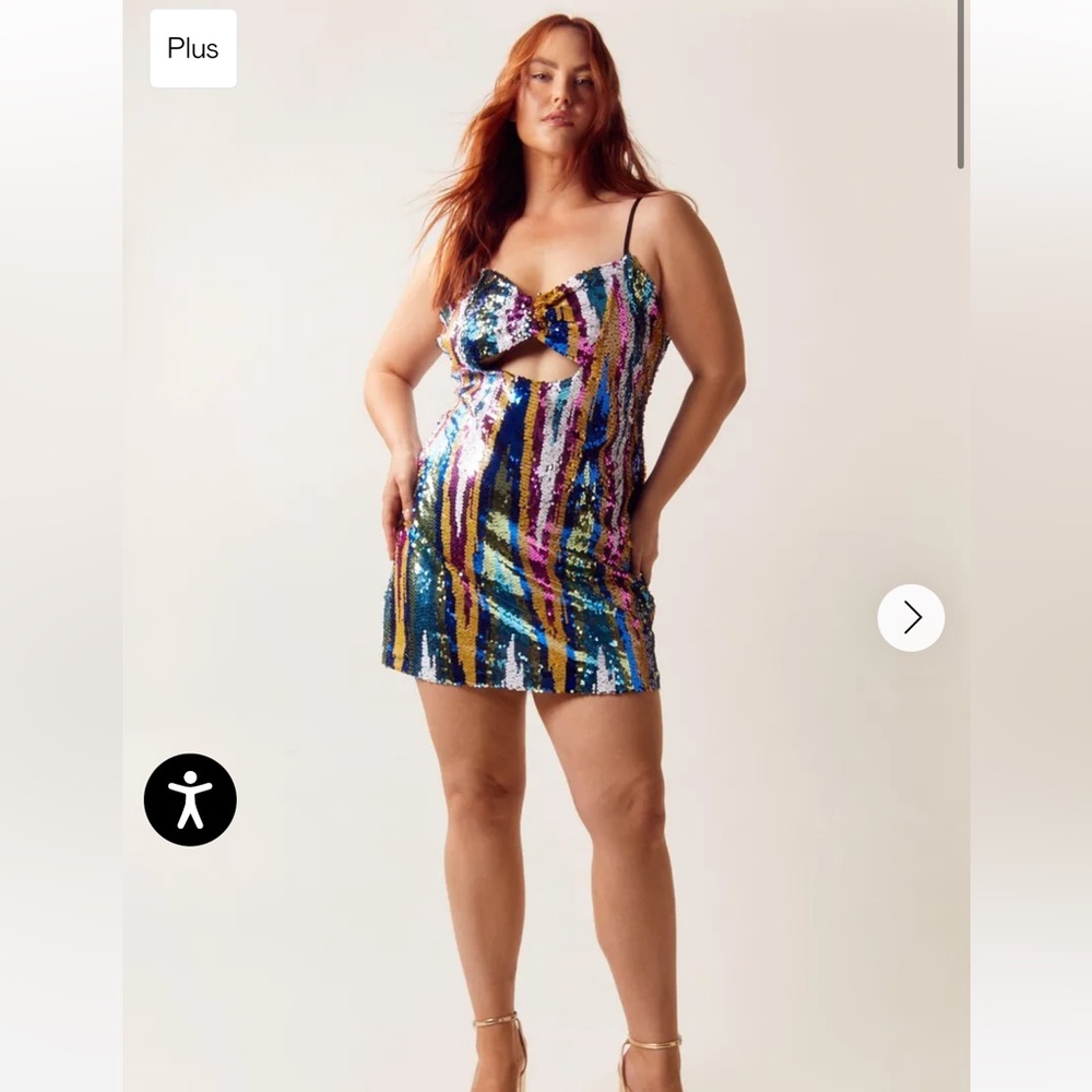 Nasty Gal Plus Size Stripe Sequin V Bar Mini Dress size 18